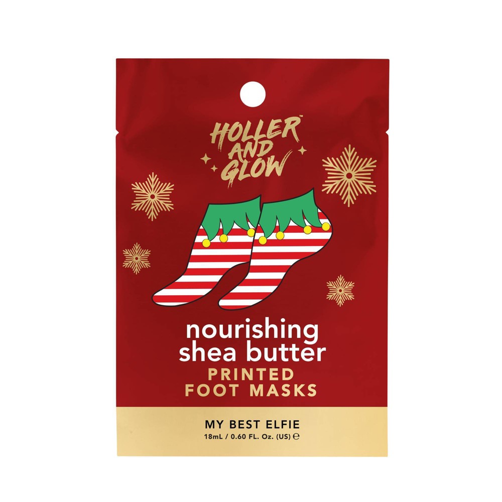 Holler and Glow Holiday Themed Printed Nourishing Foot Masks - 0.6 Fl Oz/2pk